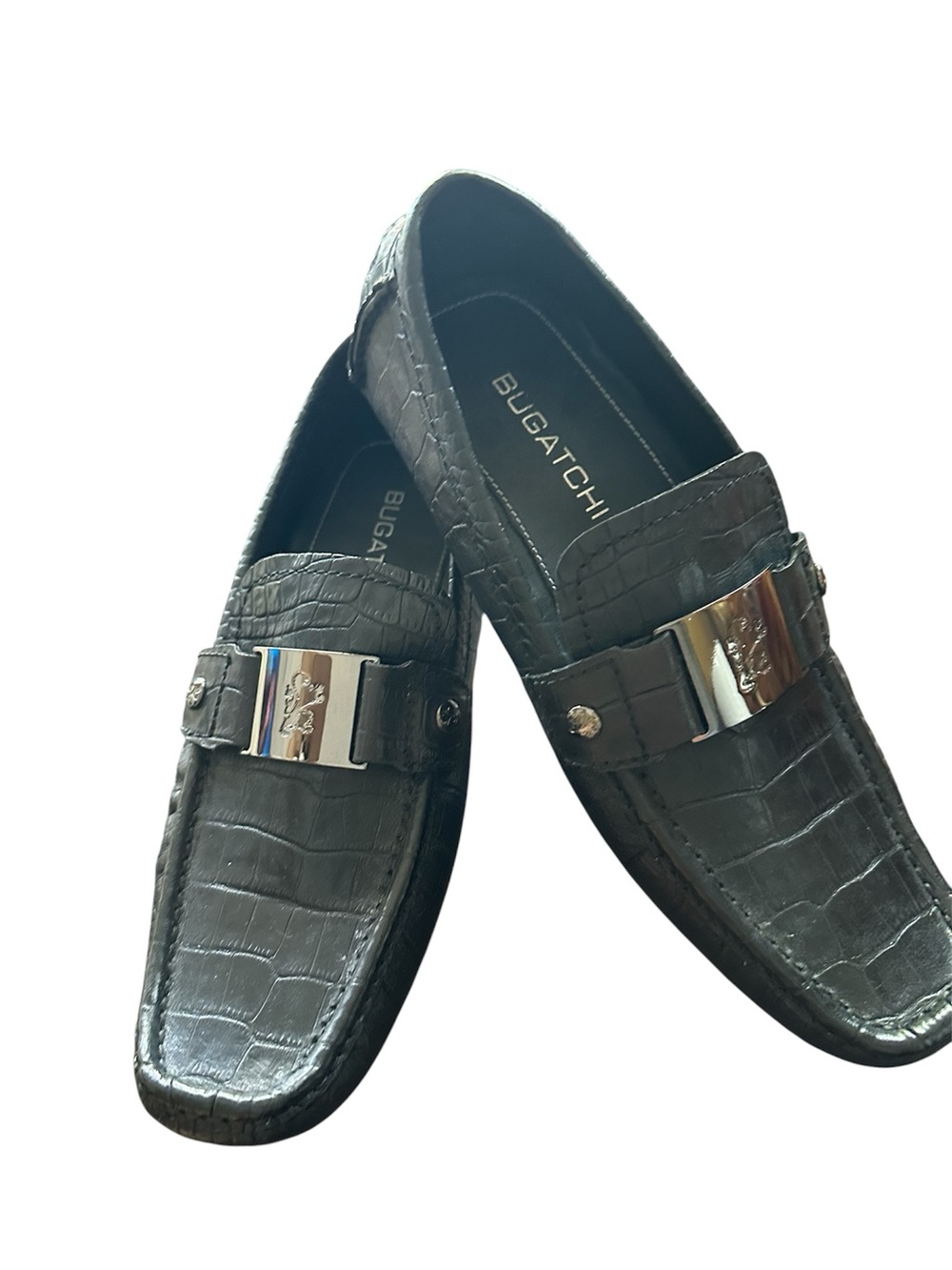 NEW Bugatchi Black Croc Print Sz 8 Driving Shoe